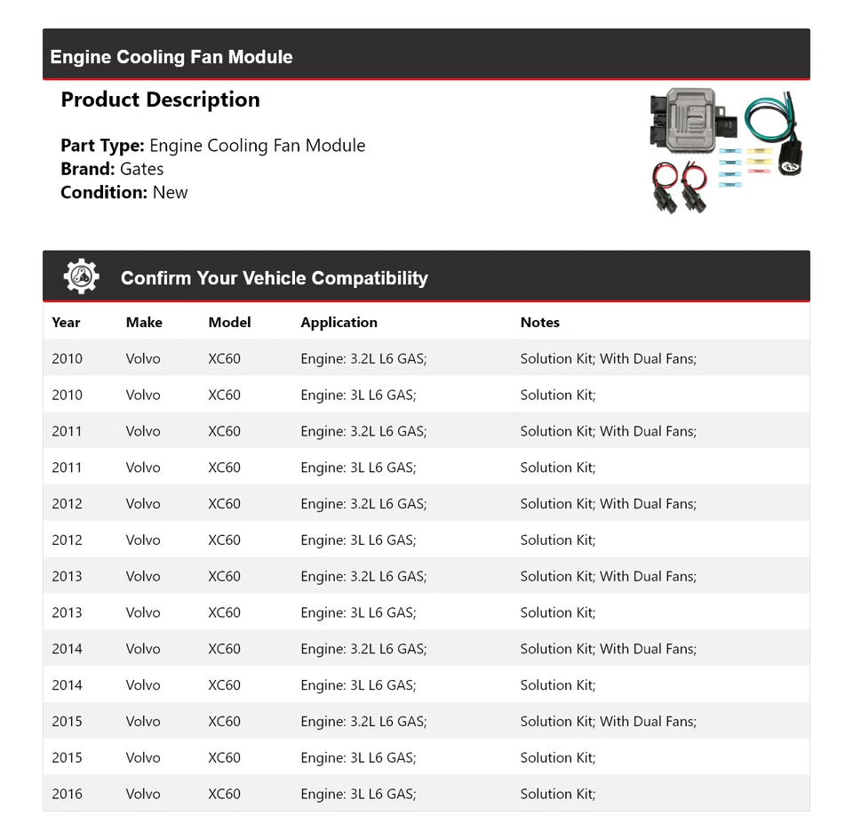Módulo ventilador refrigeración motor Volvo XC60 2010-2016 puertas 2011 2012 2013 2014 Foto 2 de 4