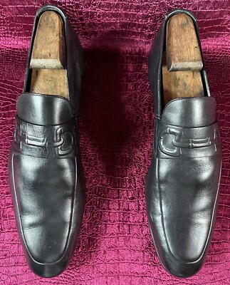 $760 Mens Black Leather Gucci Embossed Bamboo Bit Loafers Sz  display picture 2