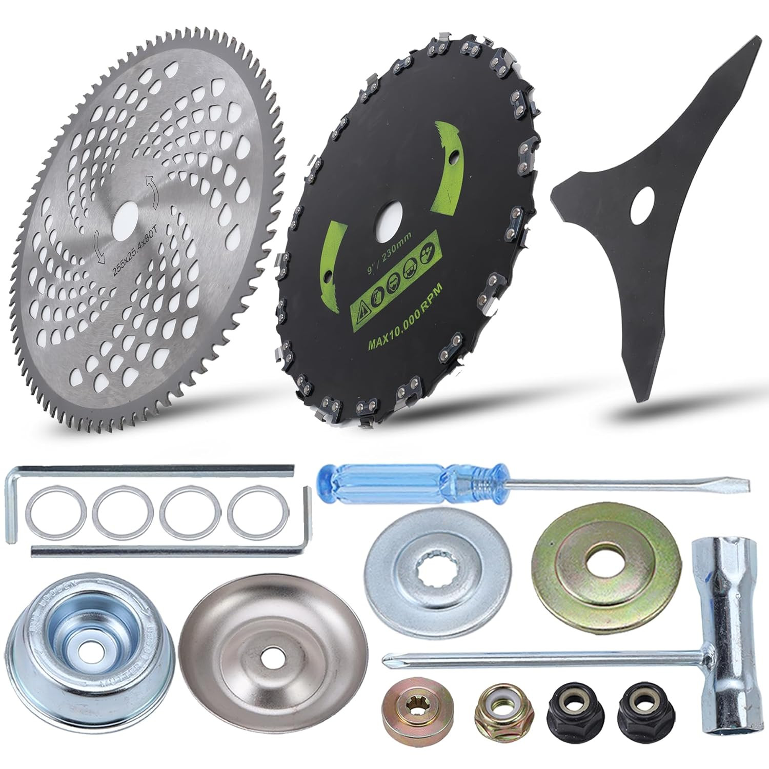 9" X 20T Chainsaw Tooth Cutter,10" X 80T Carbide Tip Brush Blades,10" X 3 Teeth