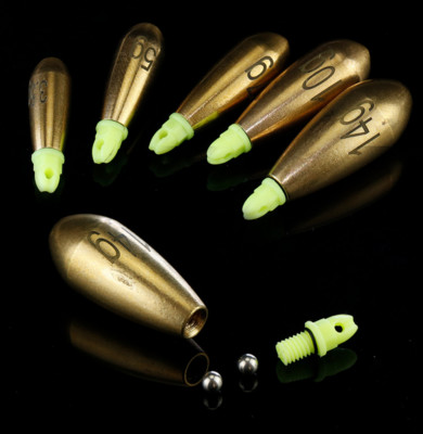 50Pcs/Lot Luminous Copper Rattles Beads Fishing Bullet Weights Sinkers 3.5g-14g