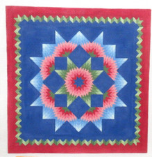 Susan Roberts Dark Tone Carnation Star Quilt Handpainted Needlepoint Canvas