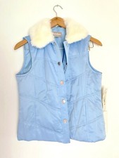 Tanjay Vest Women's 6p Blue Quilted With Removable Faux Fur Collar Petite