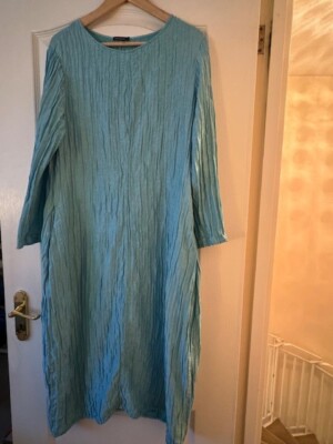 Grizas Linen Silk Turquoise Balloon Dress Pockets Size Large