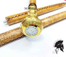 Antique Walking Stick With Brass Victorian Clock Handle Wooden Cane For Men Gift