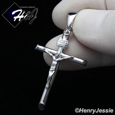 MEN WOMEN SOLID 925 STERLING SILVER JESUS CHRIST CROSS CRUCIFIX PENDANT ...