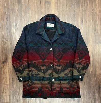 Vintage 90s LL Bean Wool Aztec Navajo Southwest Ranch Coat