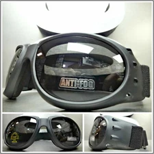 Men PADDED MOTORCYCLE RIDING GOGGLES with Strap Black Frame Dark Anti Fog Lens