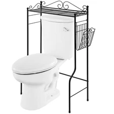 MyGift Over the Toilet Metal Bathroom Organizer Rack Shelf with Magazine Basket