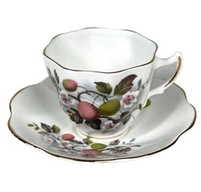 LEFTON Fruits Flowers Apples Teacup And Saucer Gold Trim Made In England