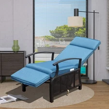 Domi Outdoor Adjustable Recliner Metal Lounge Chair w/Flip Table,Cushions,Blue