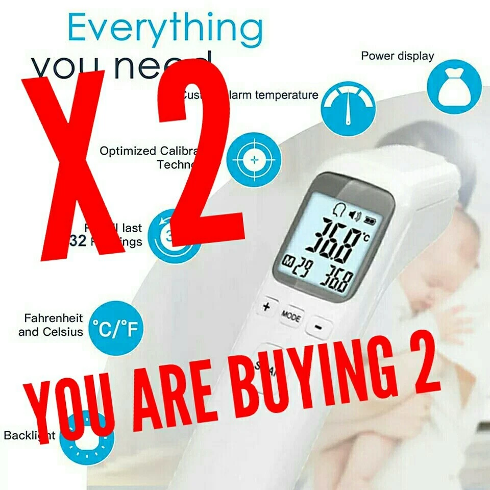 2 X Digital F'head Thermometer Baby Kids Adult Fever Body Temperature Infrared #
Opens in a new wind