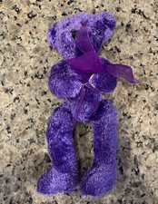 PROGRESSIVE PLUSH 10  PURPLE JOINTED TEDDY BEAR STUFFED ANIMAL TOY W/ BOW T-13