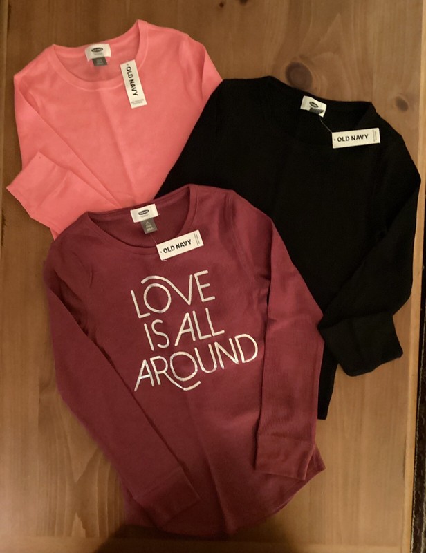 Lot Of 3 OLD NAVY Girls Long Sleeve Tops Shirts L (10-12) Two Plain One Logo NWT