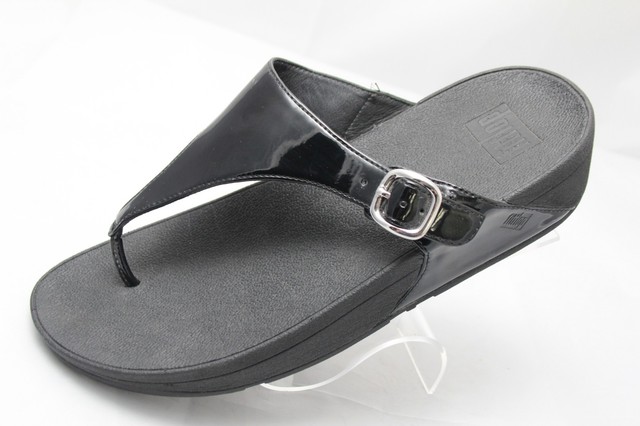 Fitflops Womens Sz 10 Black Patent Leather Toning Walking Comfort Thong Sandals | eBay