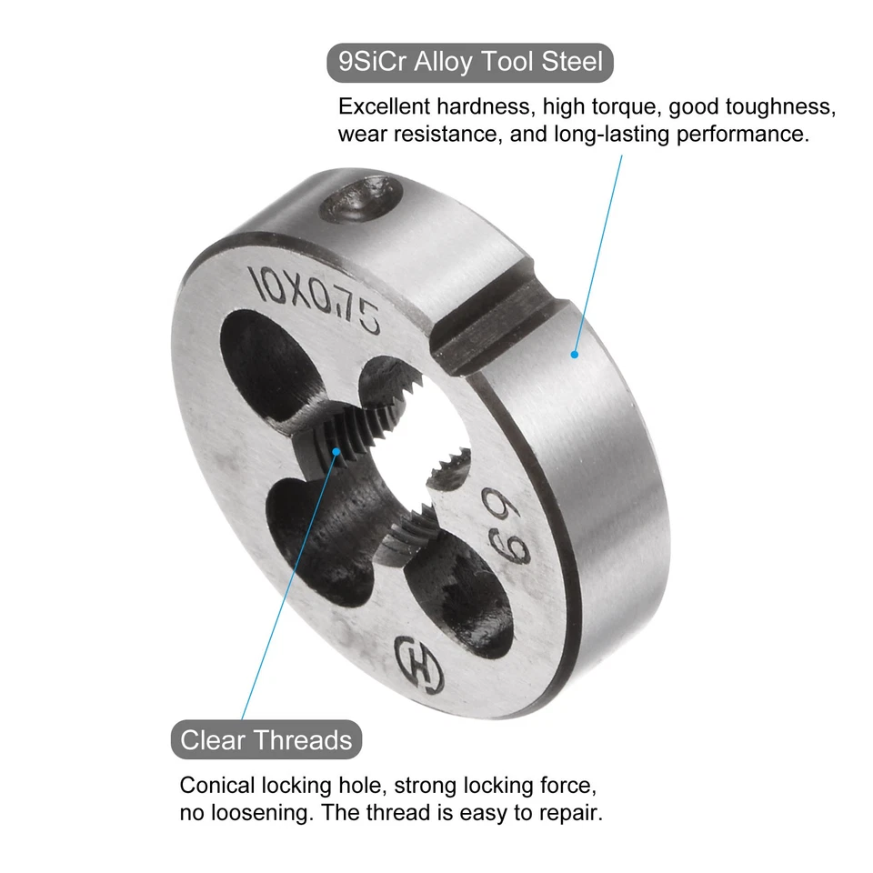 2pcs Round Threading Dies Metric M10 x 0.75 Thread Alloy Tool Steel Screw Die Foto 3 de 4