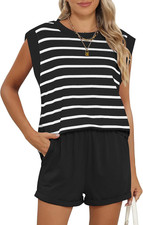 2 Piece Outfits for Women Lightweight Matching Lounge Sets Cap Sleeve Top and El