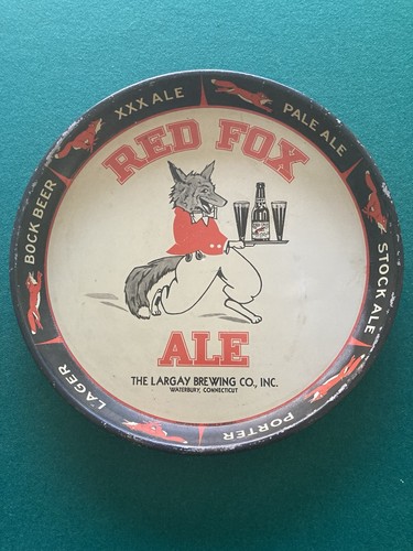Vintage Red Fox Ale Spinner Beer Tray Larger Brewing Waterbury, Connecticut