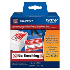 Brother DK2251 2.4"x50' Black/Red on White Continuous Length Paper Tape