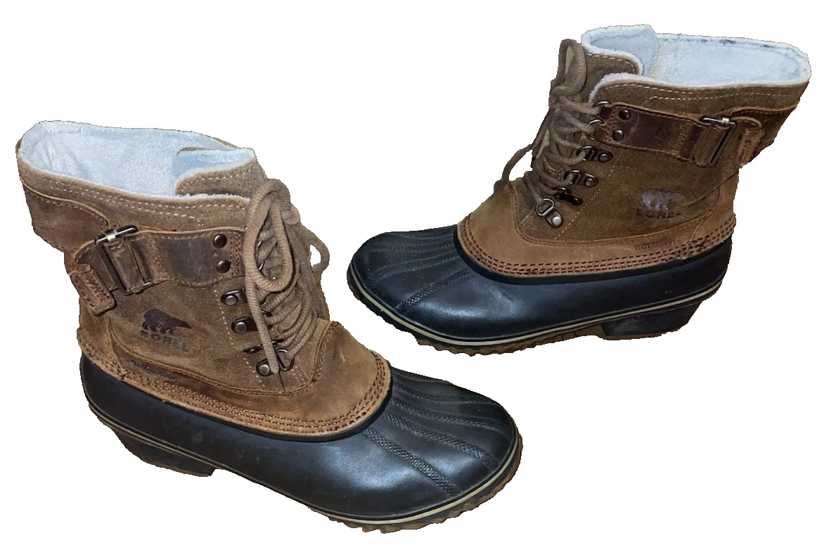 SOREL Womens Winter Fancy Lace II Suede Leather WP Brown Duck Boots NL2125, SZ 9