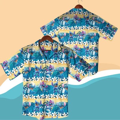 Stitch Summer Vacation Hawaiian Shirt, Stitch Lilo Button Up Ohana Mean Family