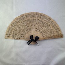 Vintage Carved Wood Art Deco with Intricate Lace Filigree and Scroll Design Fan