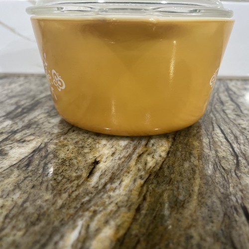 VINTAGE PYREX Butterfly Gold White Flower Bowl Casserole Dish #473 1qt 🇺🇸 - Picture 8 of 24