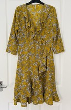 STELLA MORGAN Above Knee Wrap Style Dress Size UK 10 36” Bust 3/4 Sleeve Crepe 