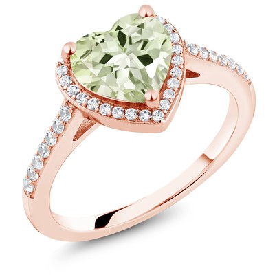 18K Rose Gold Plated Silver Green Prasiolite Engagement Ring For Women (1.96