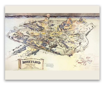 Disneyland Anaheim California 1954 Vintage Schematic Aerial Map Theme Park Art