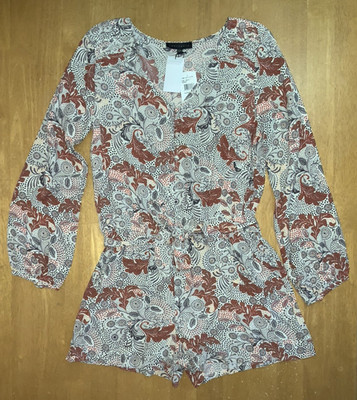 New Sancturary Clothing Alexis LS Shorts Romper L Parisian Floral Print $129 NWT