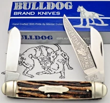 Vintage BULLDOG BRAND Solingen 1993 Fighting Dogs CATTLE KING Knife Amazing Stag