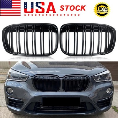 For 2016 2017 2018 BMW X1 F48 F49 Front Kidney Grill Dual Slats Glossy Black 2X