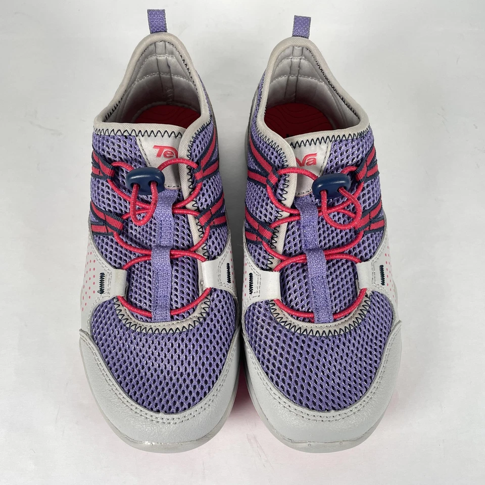 Teva Zapatos Juveniles Talla 4 Púrpura Gris Malla Cuero Encaje Atlético Tenis para Agua Foto 4 de 4