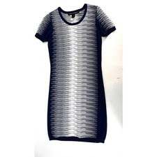 French Connection Women Knit Dress Short Sleeve Navy White Geometric Pattern 6