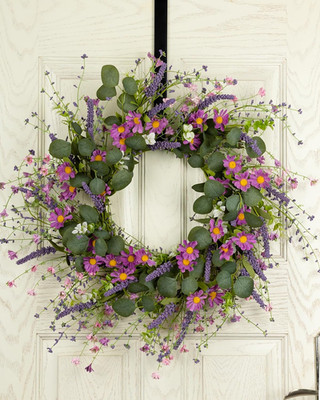 26'' Spring Flower Wreaths for Front Door Easter Artificial Green Eucalyptus Lav