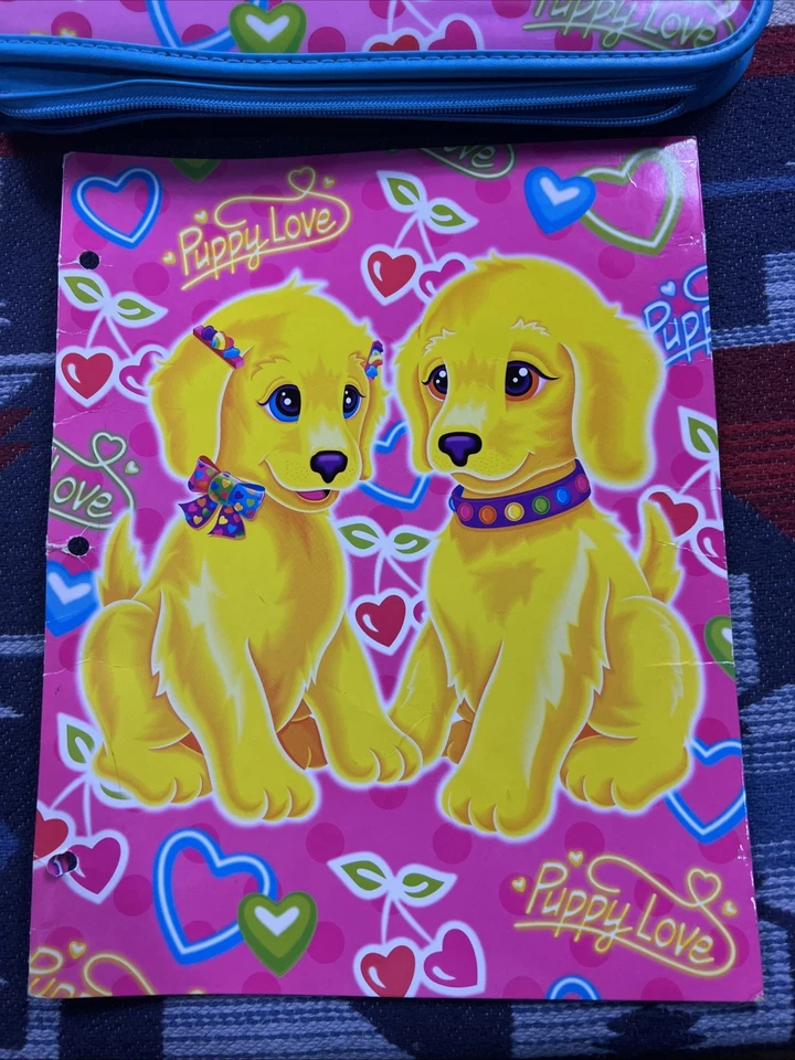 Vintage 90s Lisa Frank Pink Binder And Folder Lot Puppy Love School Dog Cherries - Image 2 of 4