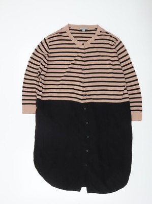 COS Tunika-Shirt Damen beige schwarz gestreift 3/4-Ärmel UK 12