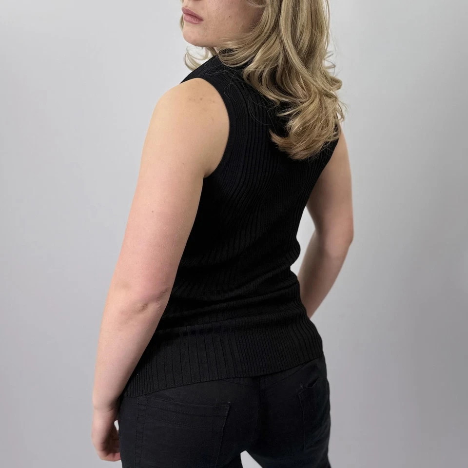 Joseph A. Top de punto acanalado negro sin mangas con cuello capucha - TALLA M Foto 3 de 4