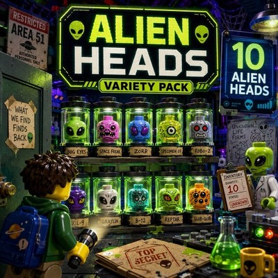 LEGO Minifigure Alien Heads Variety Pack Lot of 10 Random Space Creature Heads