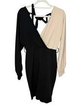 SHEIN Dress Women’s Black Tan Colorblock Bodycon Batwing Sleeve Sz 8 10