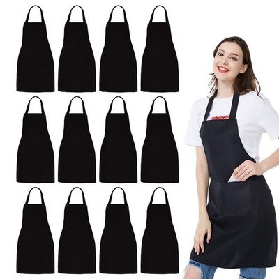 12 Pack Bib Apron - Unisex Black Apron Bulk with 2 Roomy Pockets Machine Wash...