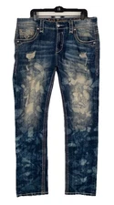 Rock Revival Jeans Size 36 Men's Straight Distressed Thick Stitching Cloud Wash