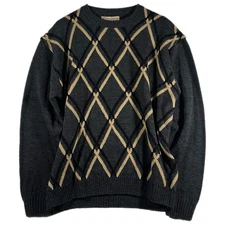 Vintage Men's Munsingwear Knit Argyle-Diamond Acrylic Pullover Sweater Gray (XL)