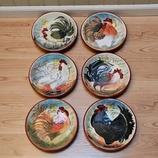 6 Certified International Rooster 9 3/8” Pasta Bowls Susan Winget All Different