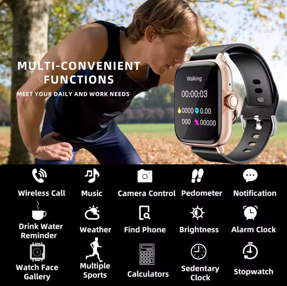 Smart Watch All-in-One Sleep Monitoring Pedometer Touch Fitness iPhone Android - Image 2 of 4