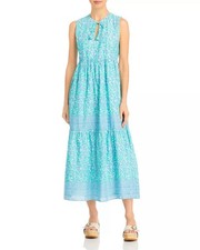 Vineyard Vines women size S Guana Floral Tiered Midi Dress Blue Green sleeveless