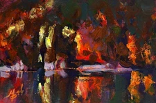 Acrylic Painting Autumn Colours M. Patskan Landscape Unframed Original nAAA4912