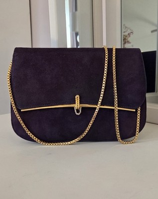 Franz Sauer Vintage Leder Handtasche Retro Schultertasche Violett Wildleder