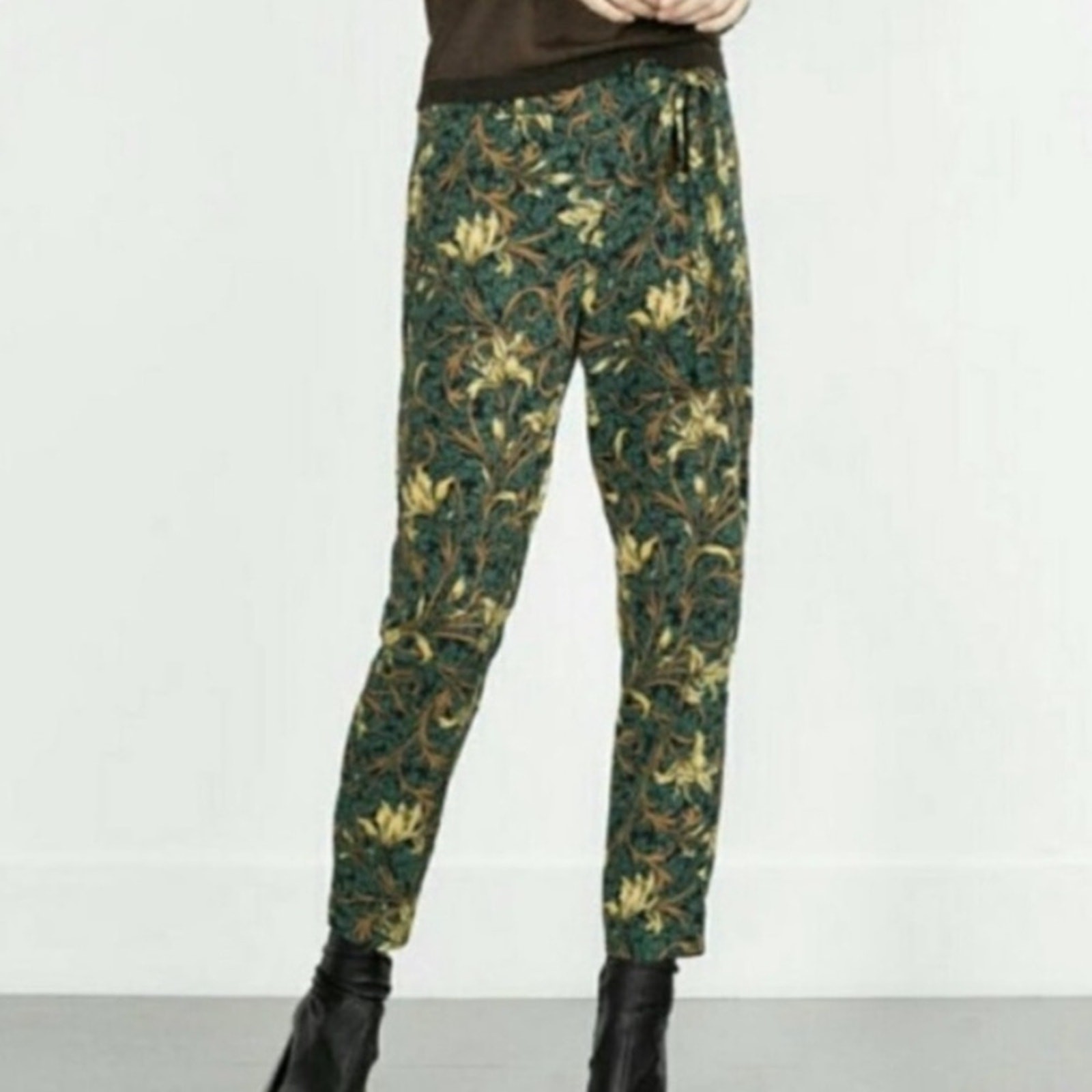 Zara Basic Tropical Leaf Print Side Tie Loose Ank… - image 1