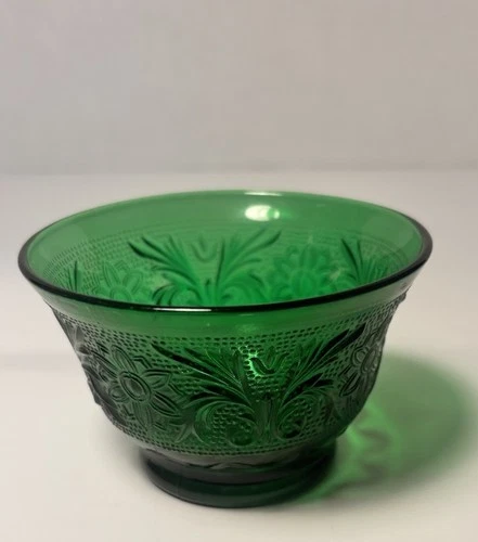 Anchor Hocking Custard Cup Forest Green Depression Sandwich Glass Vintage